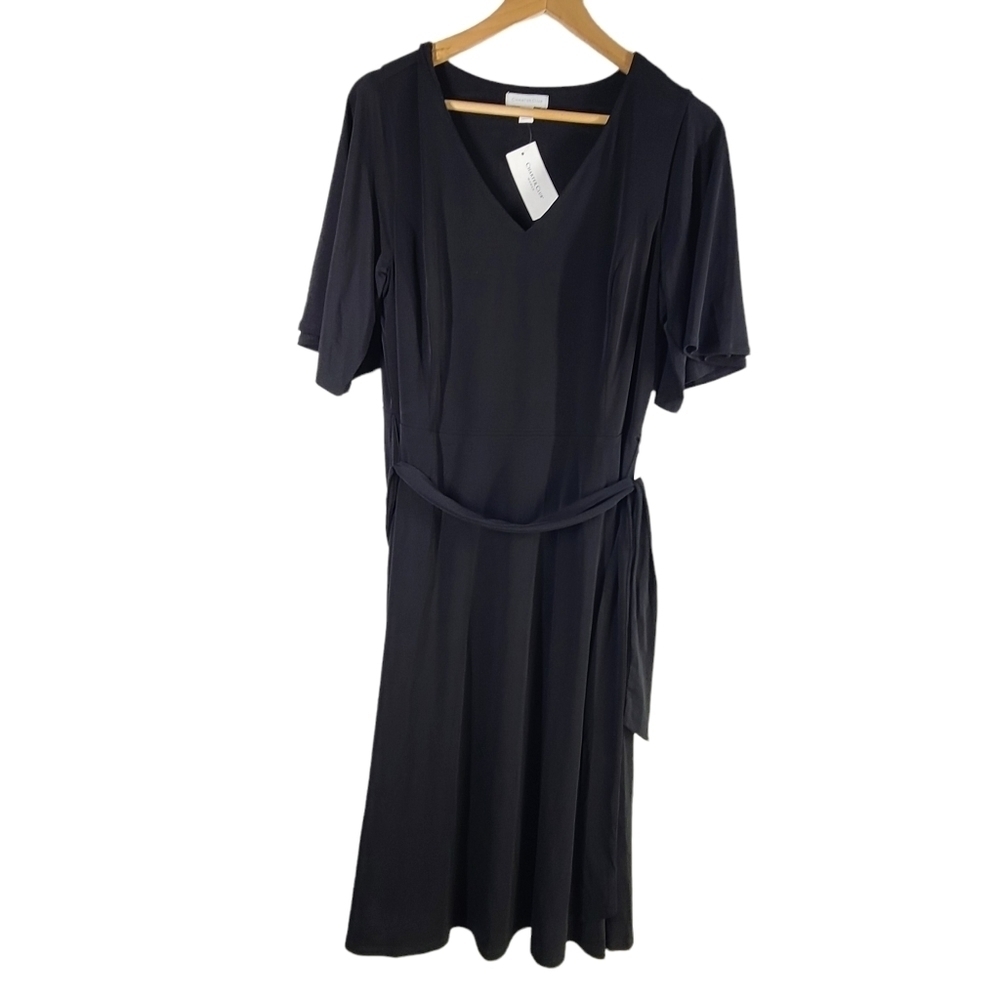 NWT Charter Club Summer Escape Waist Tie Dress Black Short Sleeve Sz 0X